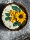 Sunshine Bloom Floral Wooden Bowl Candle – Handmade Yellow Flower Candle